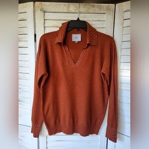 LIV Milano Sweater Pullover Pumpkin Spice Color Medium Bedazzled Long Sleeve